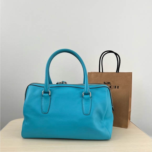 Coach Genuine Leather Blue Handbag/Purse with White details - Picture 2 of 2